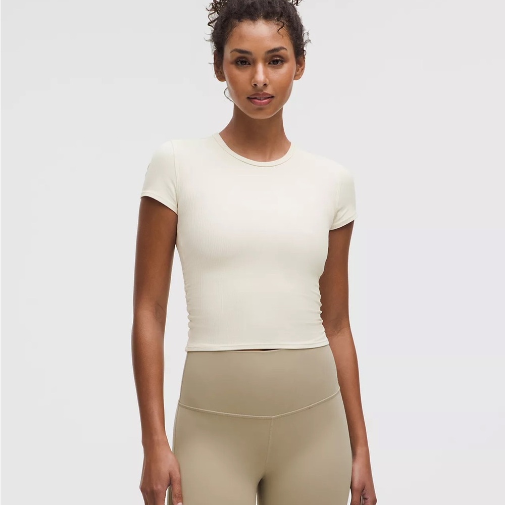 Lululemon All It Takes Ribbed Nulu T-Shirt Twist Mid Crop Light Ivory 4